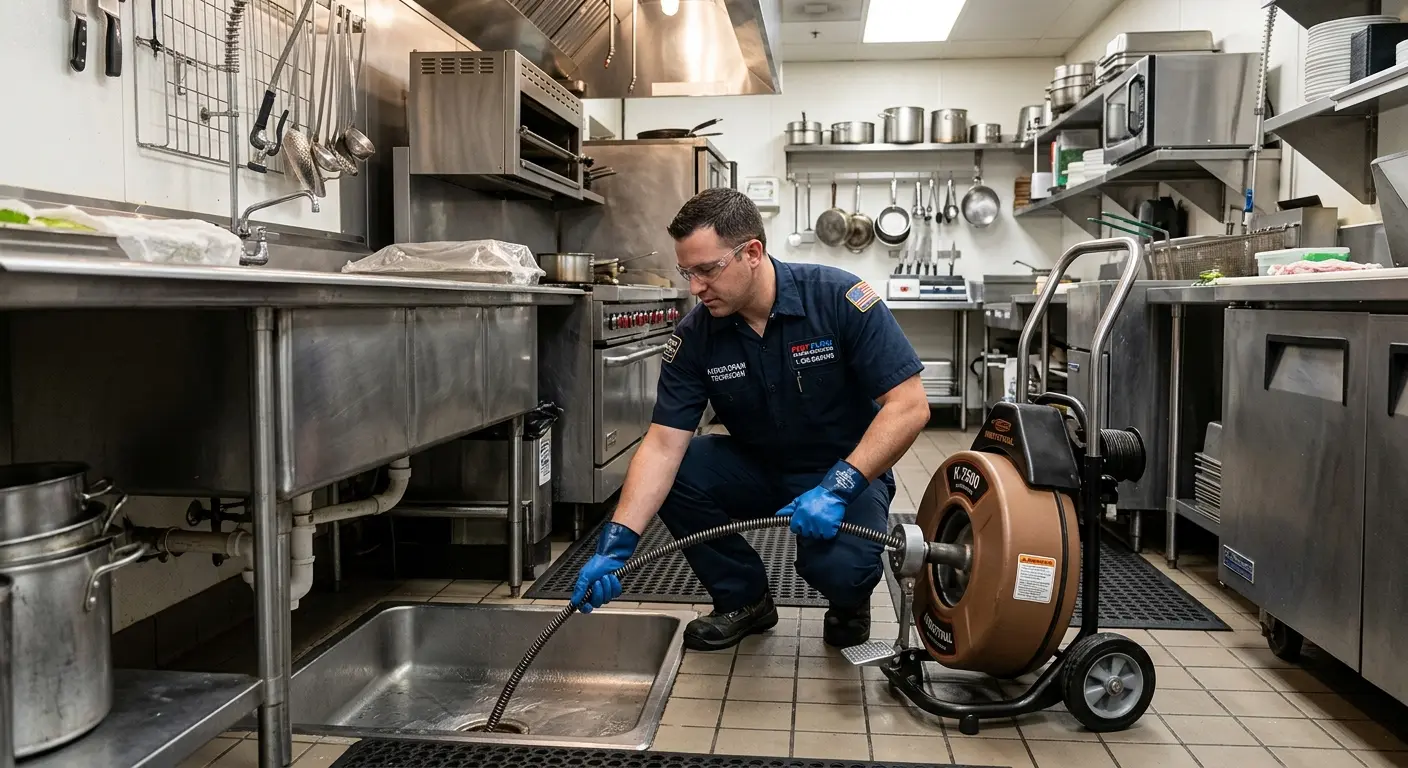 Commercial drain cleaning service in a restaurant kitchen in Memphis