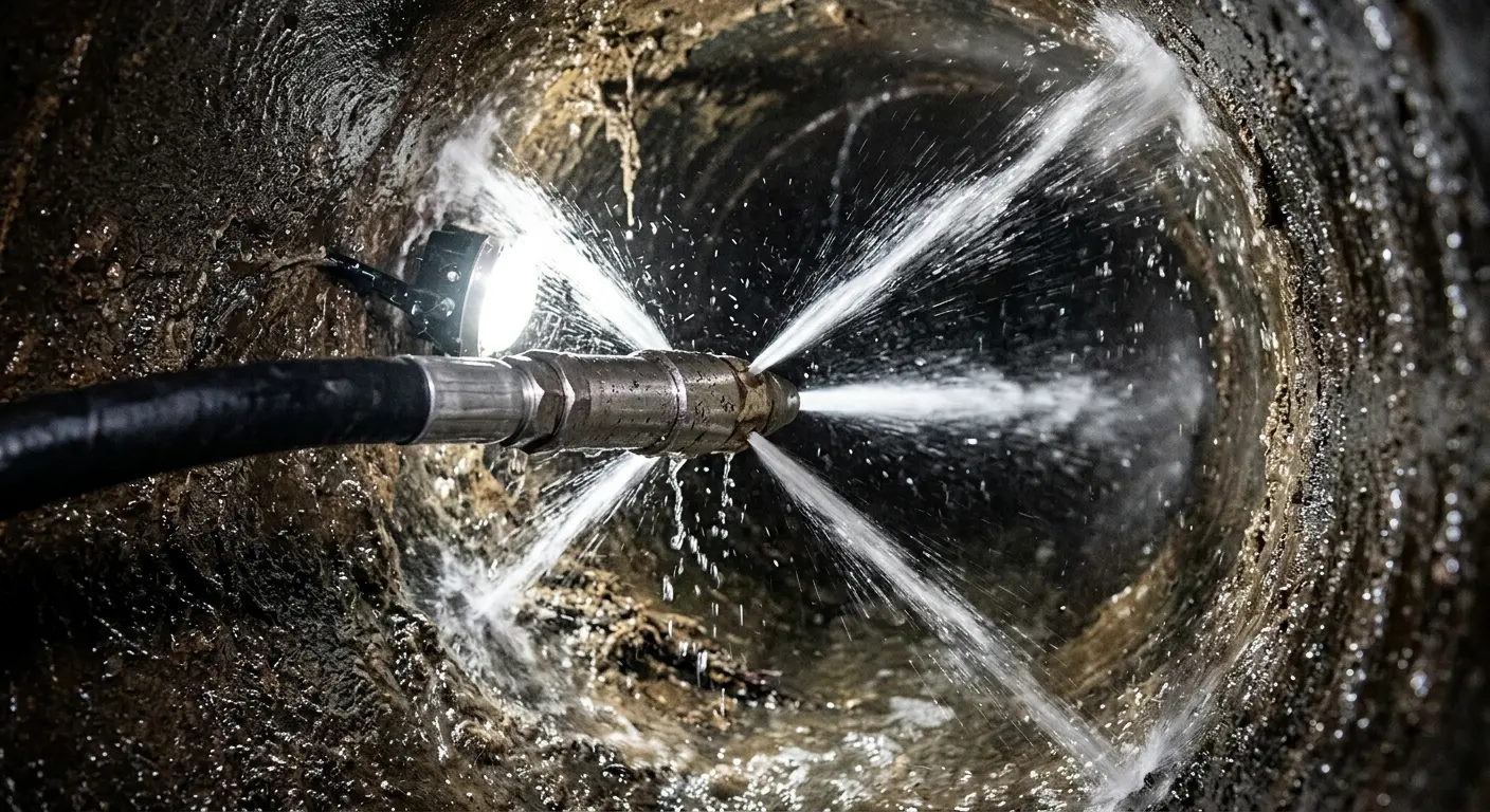 High-pressure hydro jetting nozzle cleaning sewer pipe for Trenchless Sewer Repair in Memphis